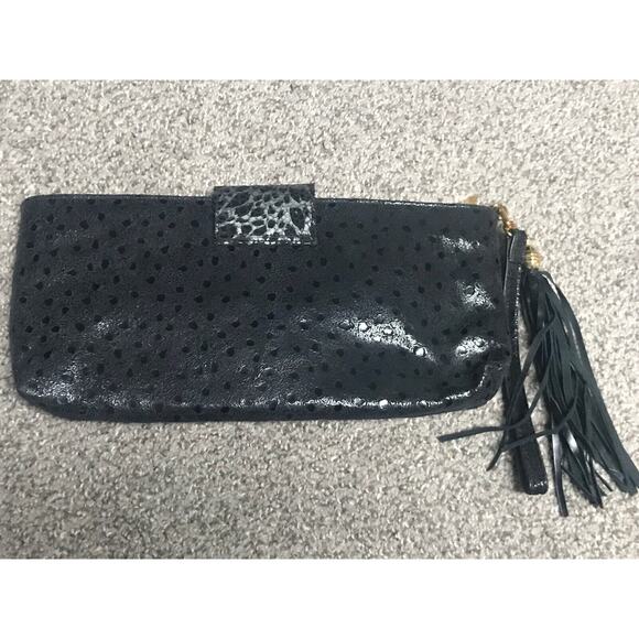 Miss Mak Purse Clutch Wristlet Leopard Lock And Key w/Tassel & Gold Accents - Picture 2 of 7